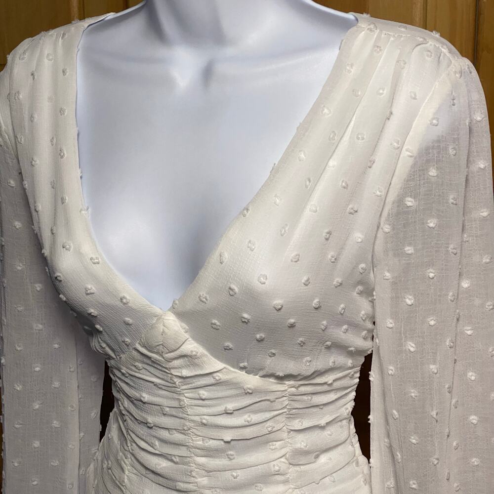 Coquette Swiss Dot Sheer Sleeve Ruched Corset Cottagecore Feminine Ethereal Top - Picture 6 of 12